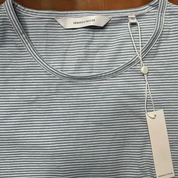 (60% OFF) NWT Rebecca Taylor Lont-Sleeve Ruched Striped Tee Shirt M MSRP $125 - Picture 7 of 8
